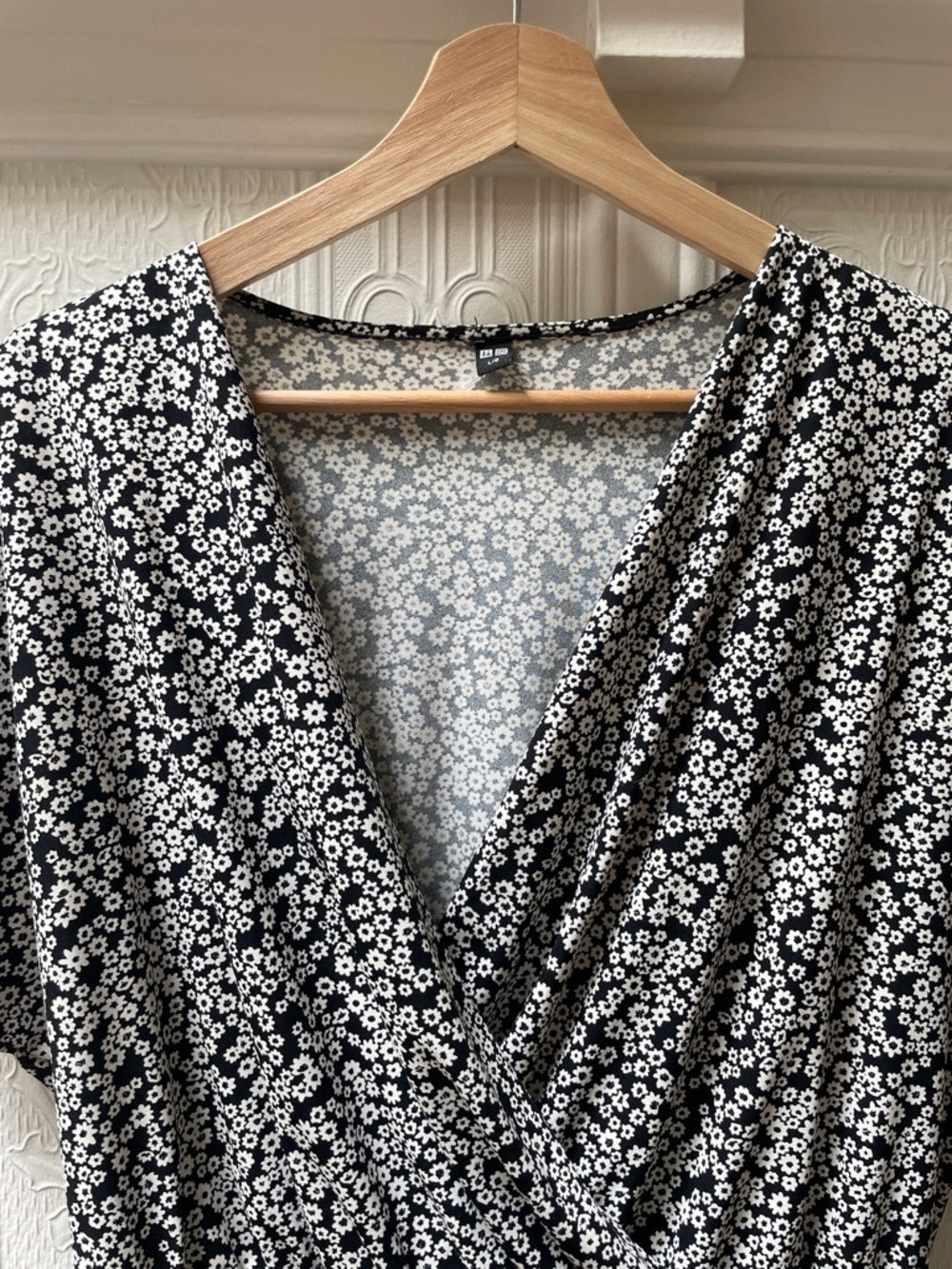 Uniqlo Black & White Floral Wrap Blouse